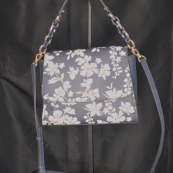 Michael Kors Navy and White Floral Handbag - Picture 3 of 12